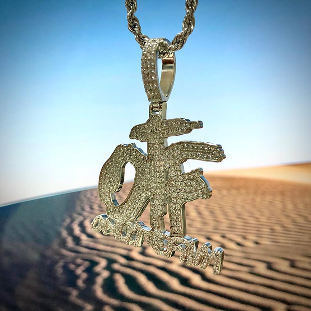  Iced ONLY THE FAM Pendant in White Gold