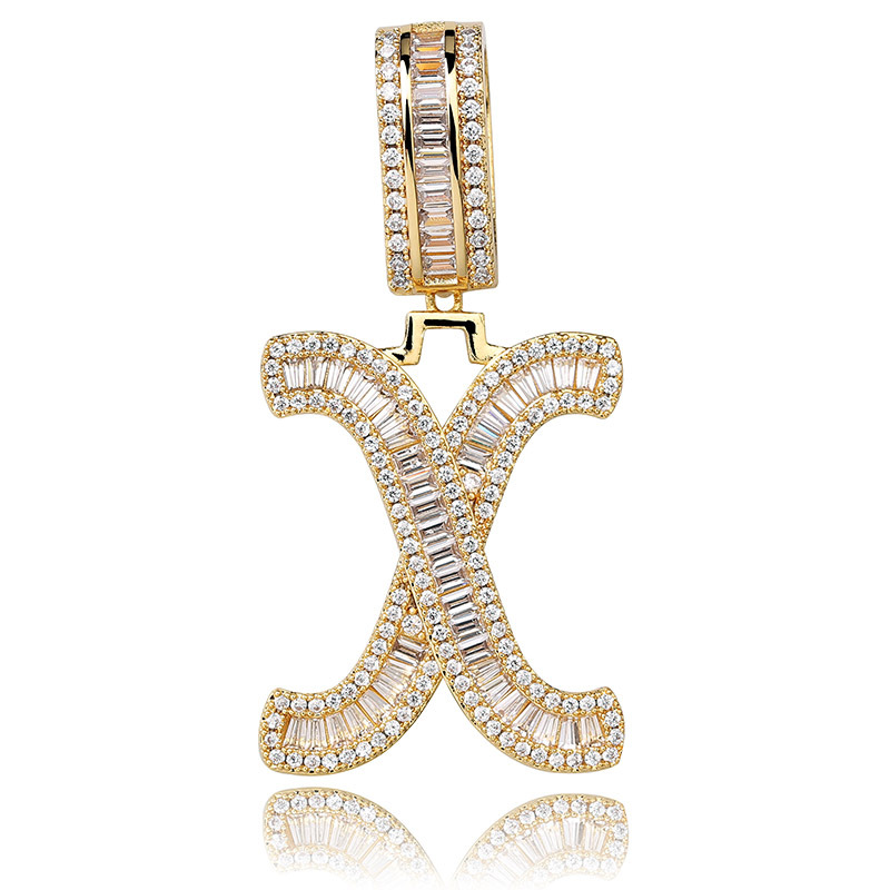  Iced Baguette Letters Pendant in Gold