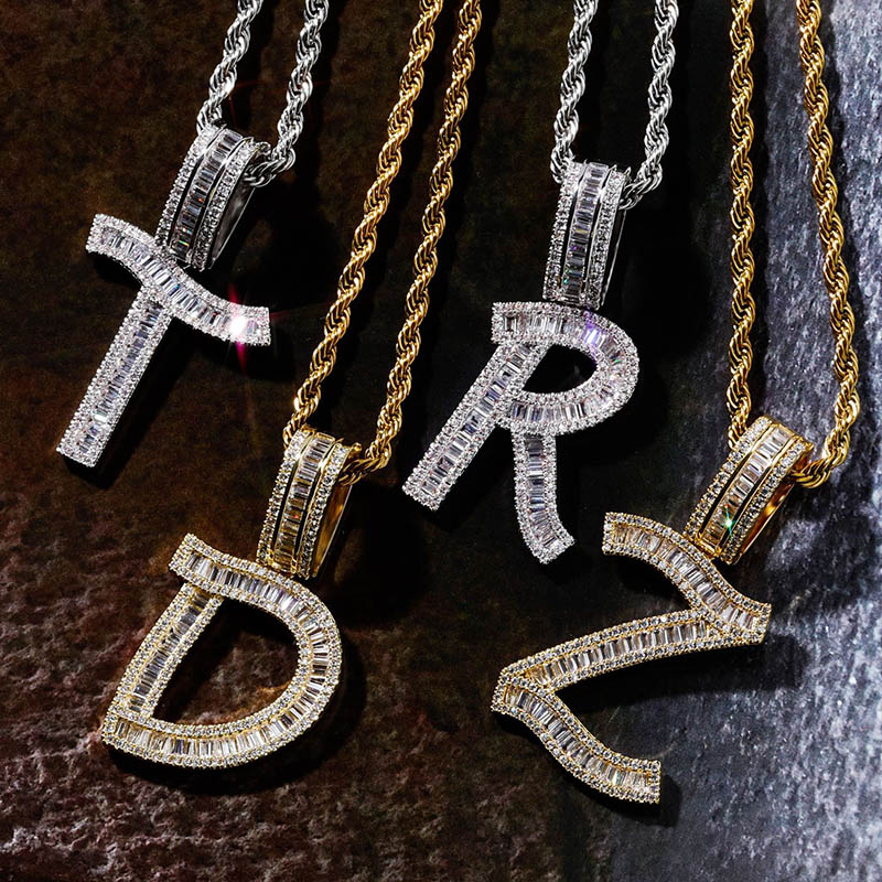  Iced Baguette Letters Pendant in Gold