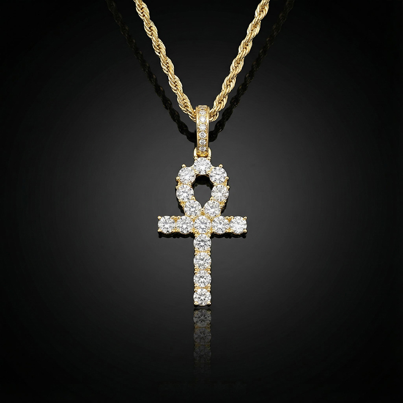 Iced Ankh Pendant in Gold