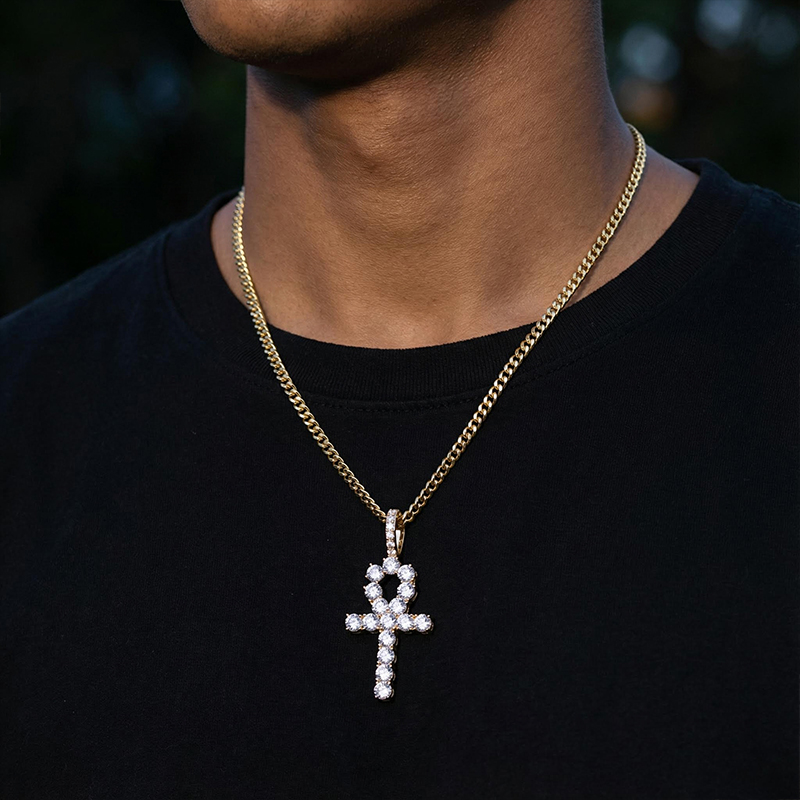 Iced Ankh Pendant in Gold
