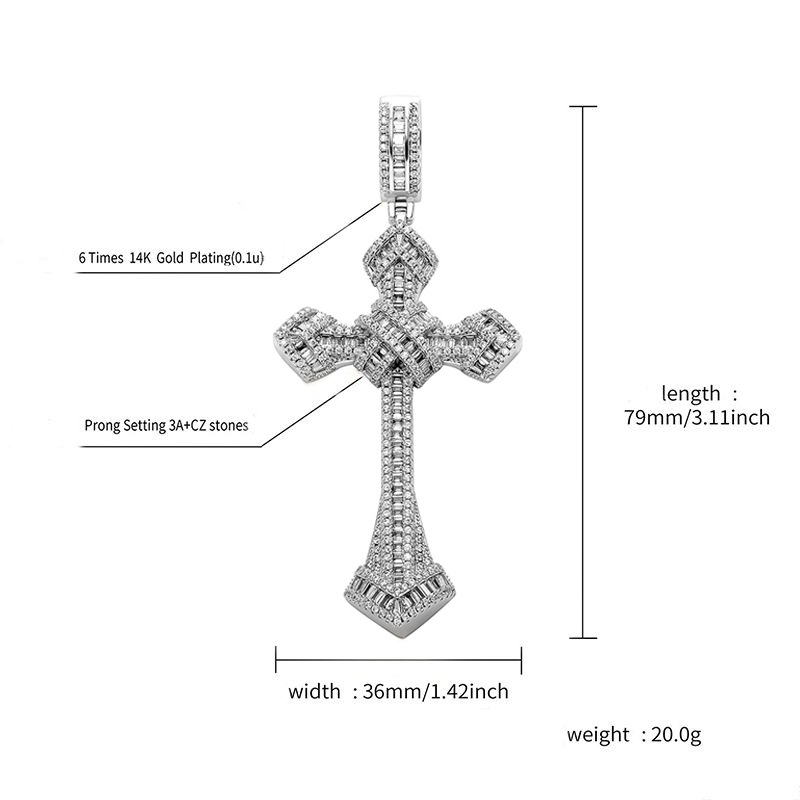 Iced Baguette Diamond Cross Pendant