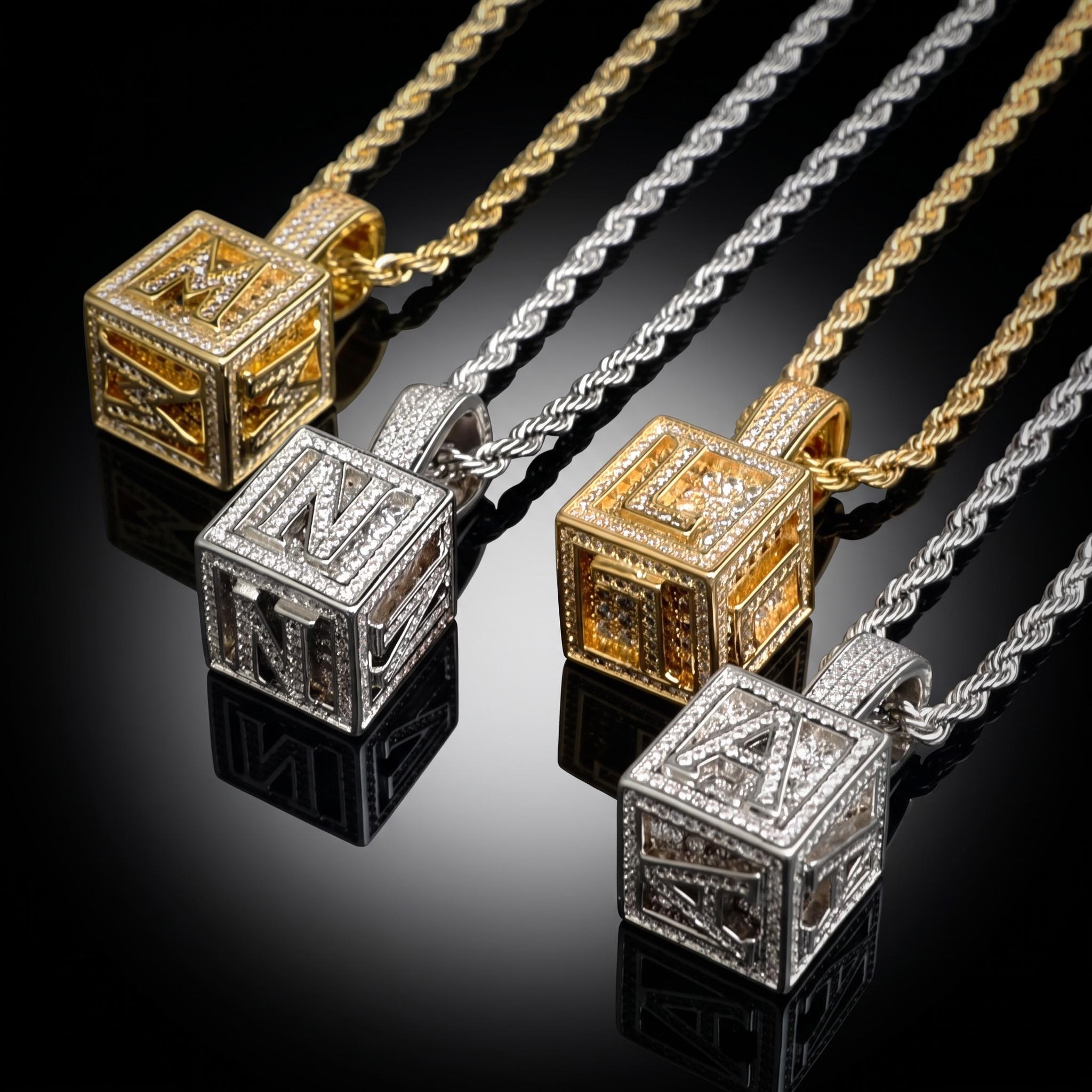 Iced Cube A to Z Letter Pendant in Gold Iced Cube A to Z Letter Pendant in Gold