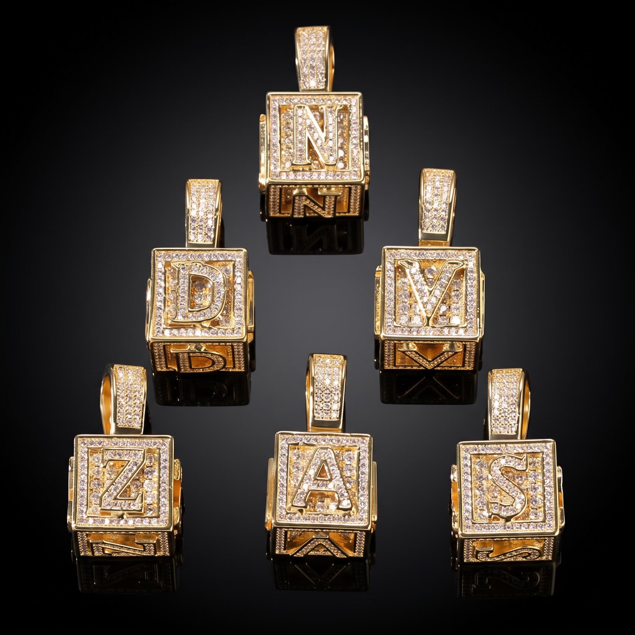 Iced Cube A to Z Letter Pendant in Gold Iced Cube A to Z Letter Pendant in Gold