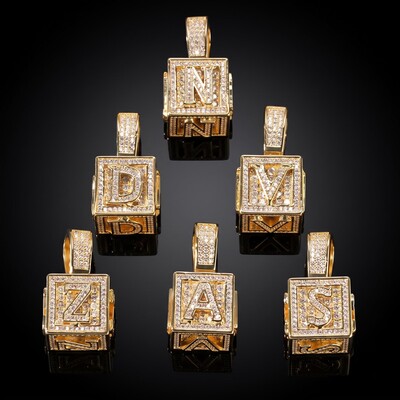 Iced Cube A to Z Letter Pendant in Gold