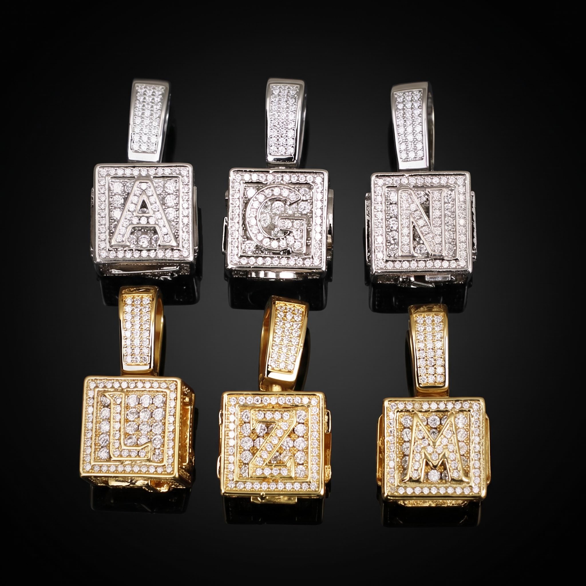 Iced Cube A to Z Letter Pendant in Gold Iced Cube A to Z Letter Pendant in Gold