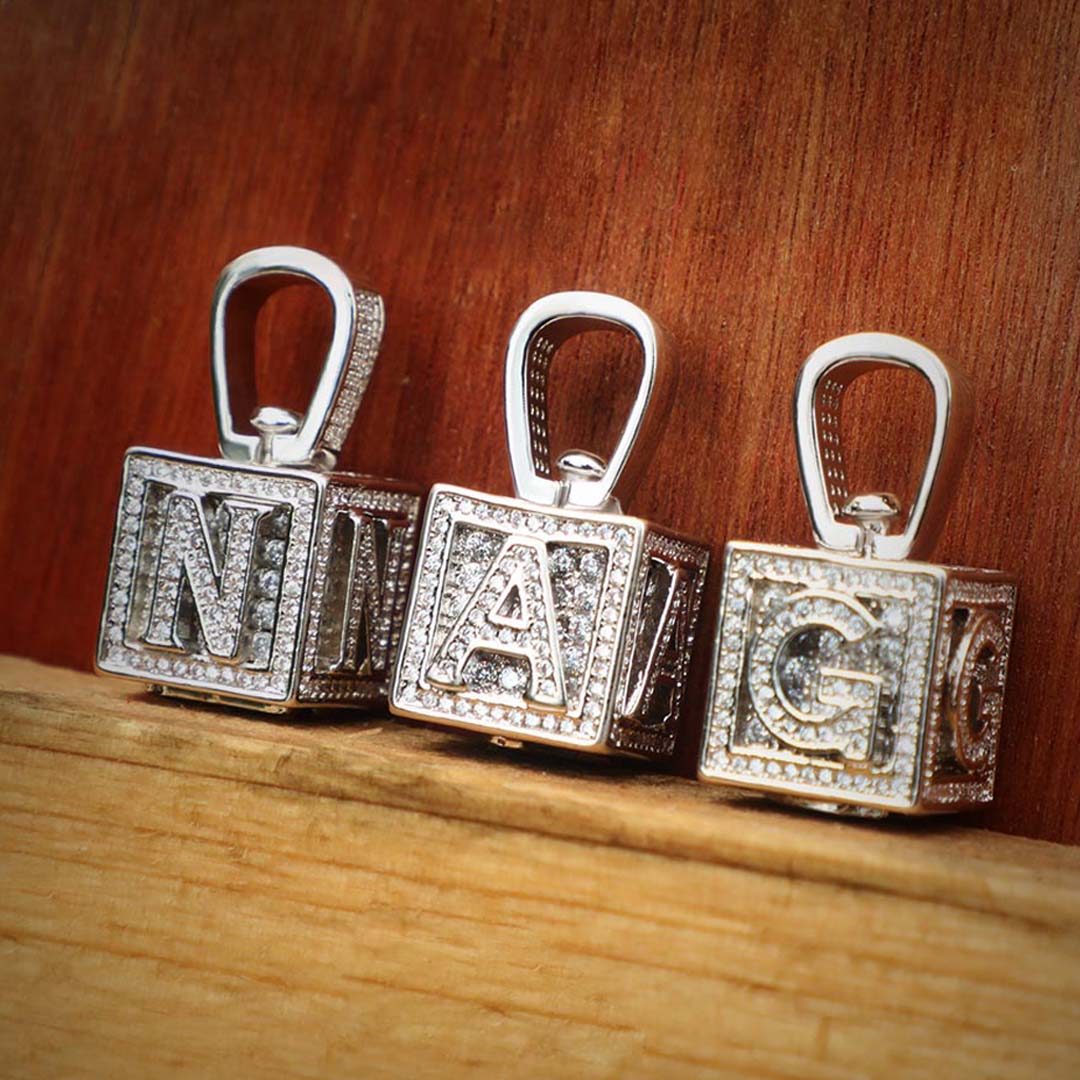 Iced Cube A to Z Letter Pendant in White Gold