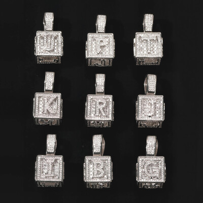 Iced Cube A to Z Letter Pendant in White Gold