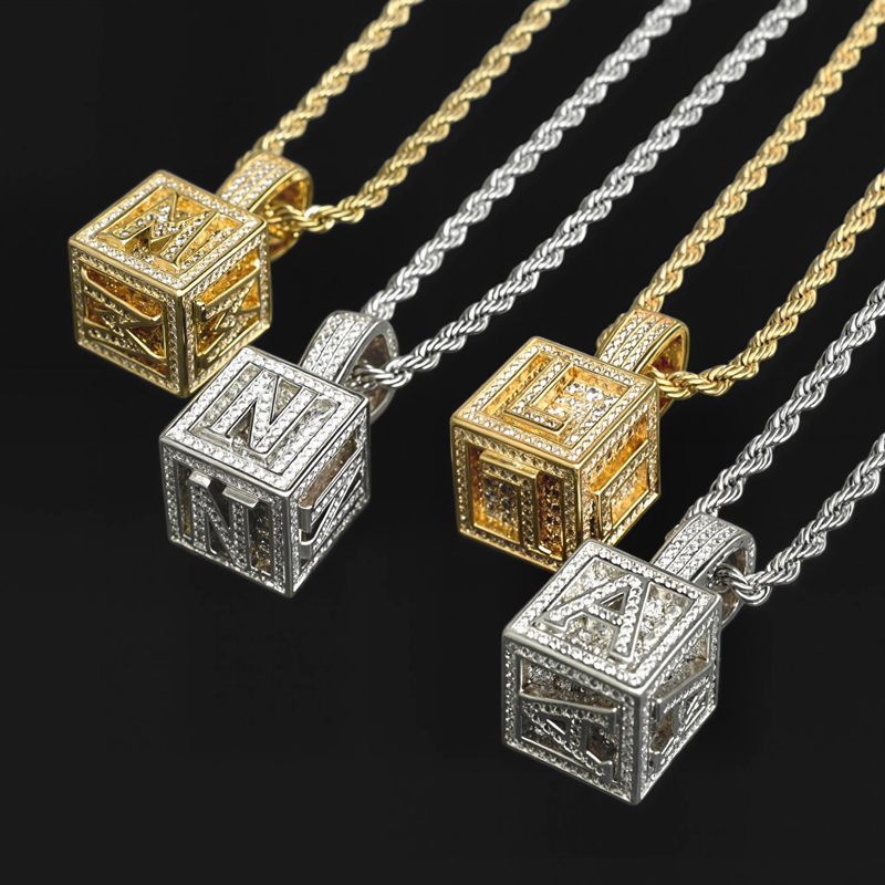 Iced Cube A to Z Letter Pendant in White Gold Iced Cube A to Z Letter Pendant in White Gold