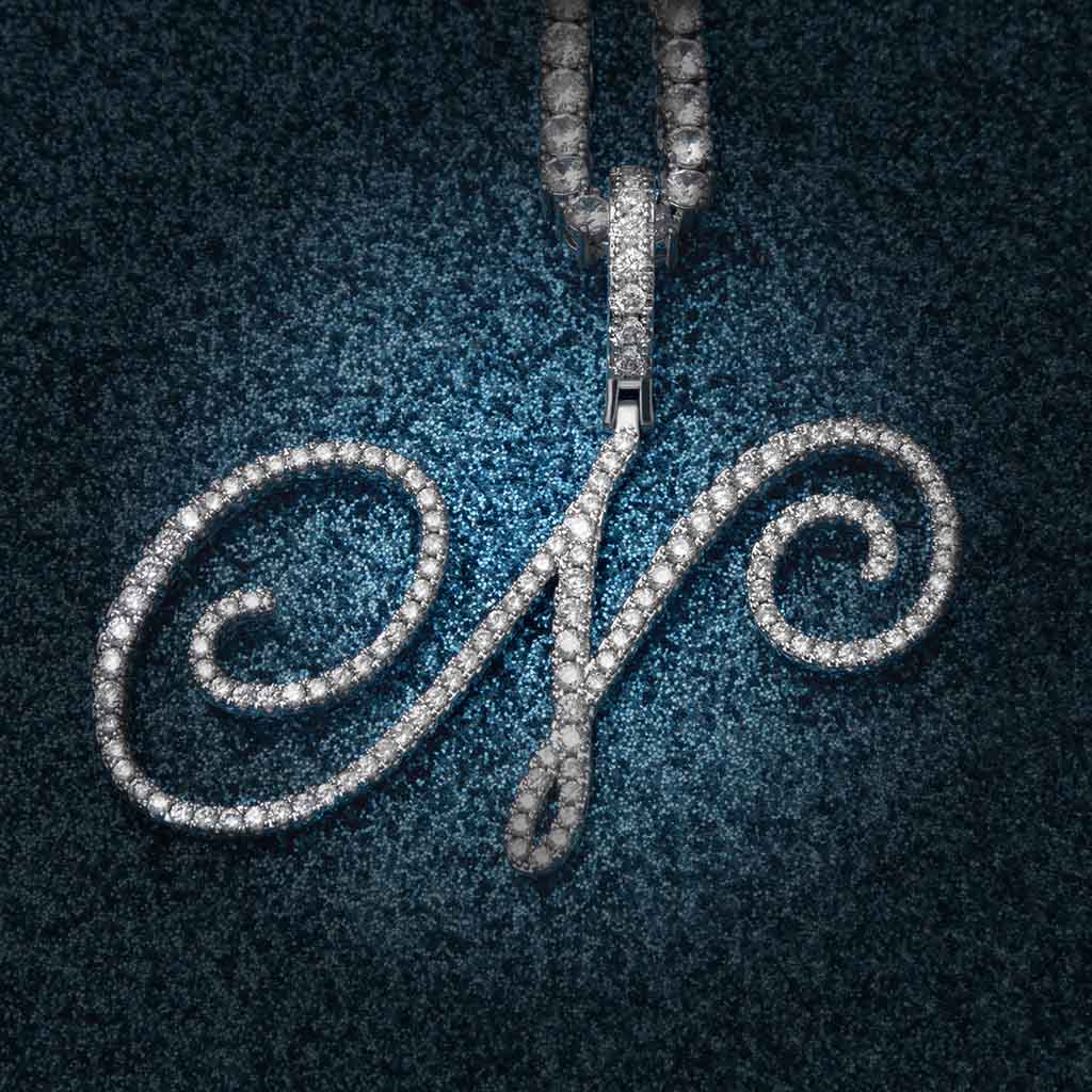 Cursive Style A to Z Initial Letters Pendant in White Gold
