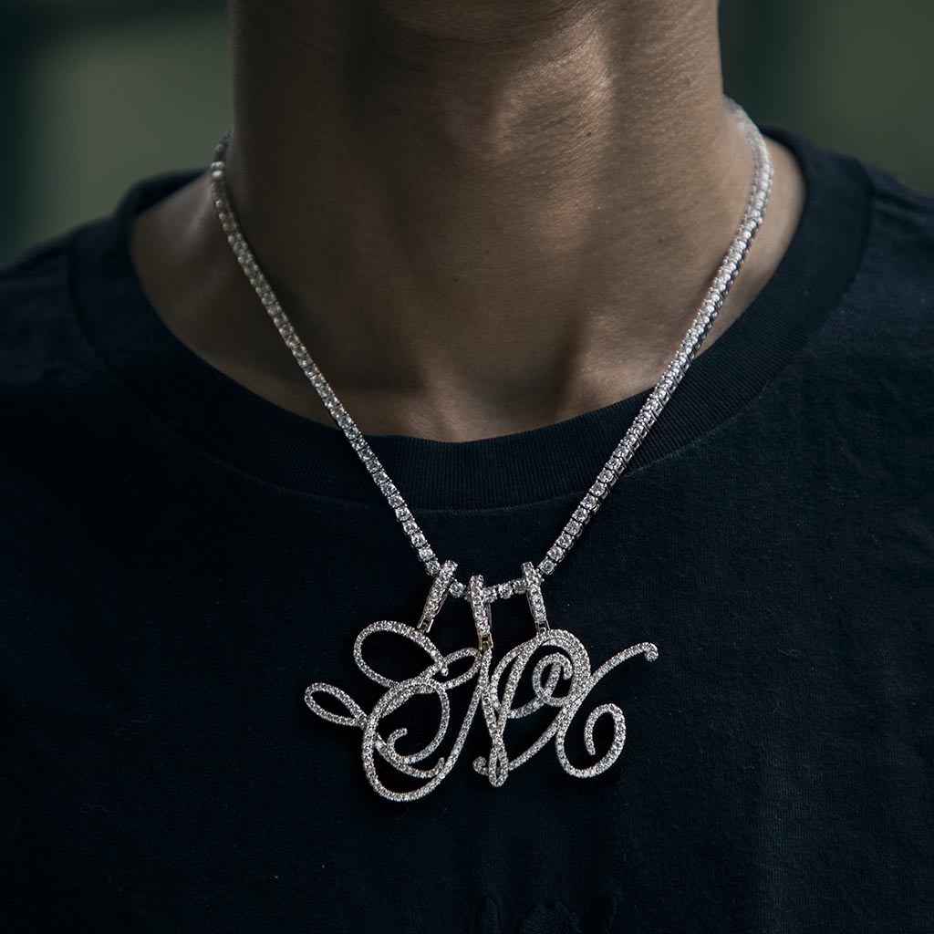 Cursive Style A to Z Initial Letters Pendant in White Gold