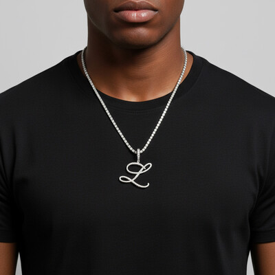 Cursive Style A to Z Initial Letters Pendant in White Gold