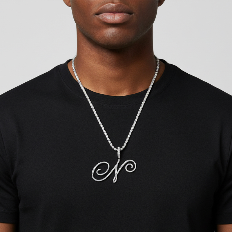 Cursive Style A to Z Initial Letters Pendant in White Gold Cursive Style A to Z Initial Letters Pendant in White Gold