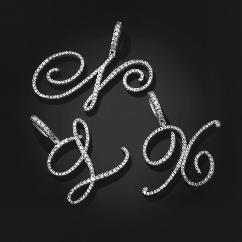 Cursive Style A to Z Initial Letters Pendant in White Gold Cursive Style A to Z Initial Letters Pendant in White Gold