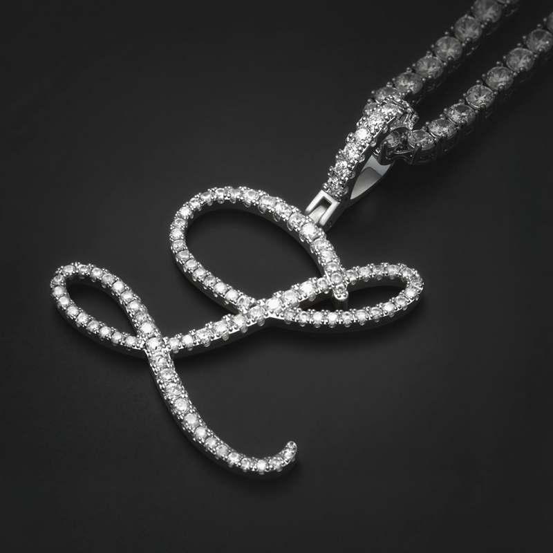 Cursive Style A to Z Initial Letters Pendant in White Gold Cursive Style A to Z Initial Letters Pendant in White Gold