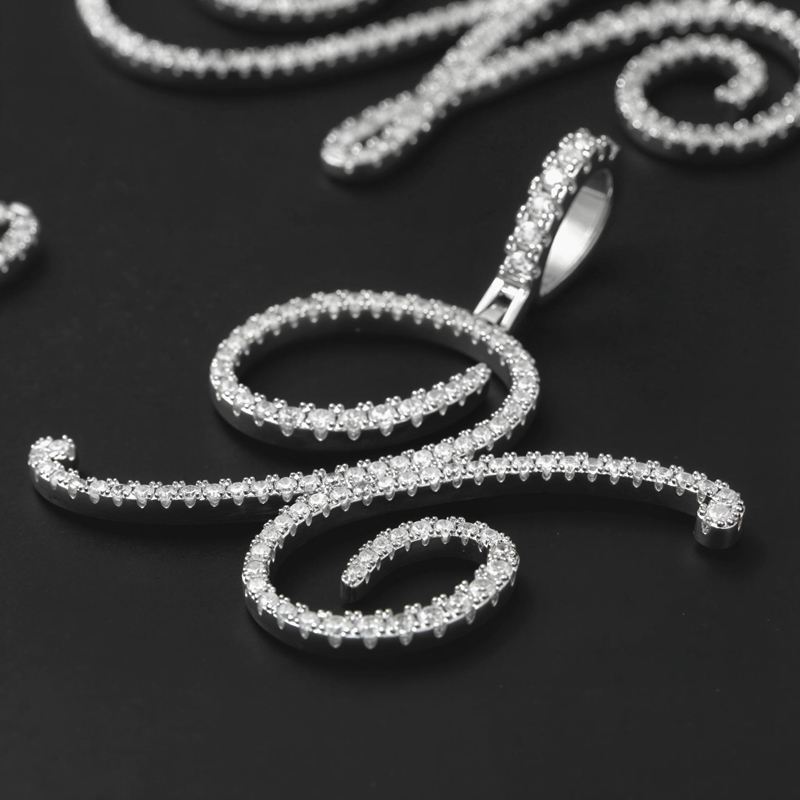 Cursive Style A to Z Initial Letters Pendant in White Gold Cursive Style A to Z Initial Letters Pendant in White Gold