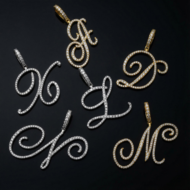 Cursive Style A to Z Initial Letters Pendant in White Gold Cursive Style A to Z Initial Letters Pendant in White Gold