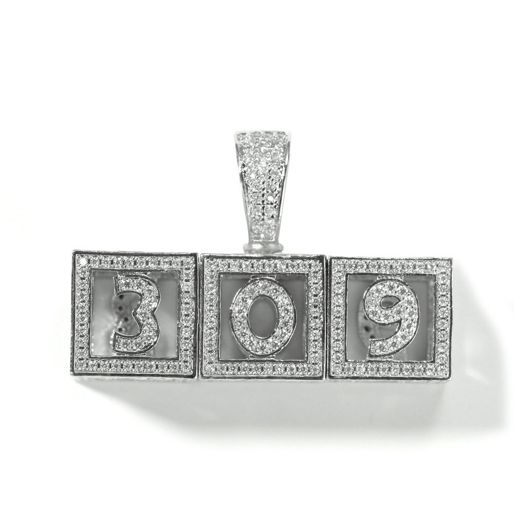 Custom Baby Block Hollow Letters Pendant in White Gold