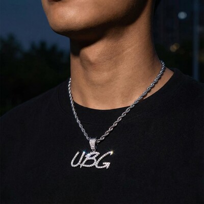 Brush Font Custom Letter Pendant in White Gold