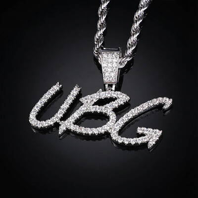 Brush Font Custom Letter Pendant in White Gold