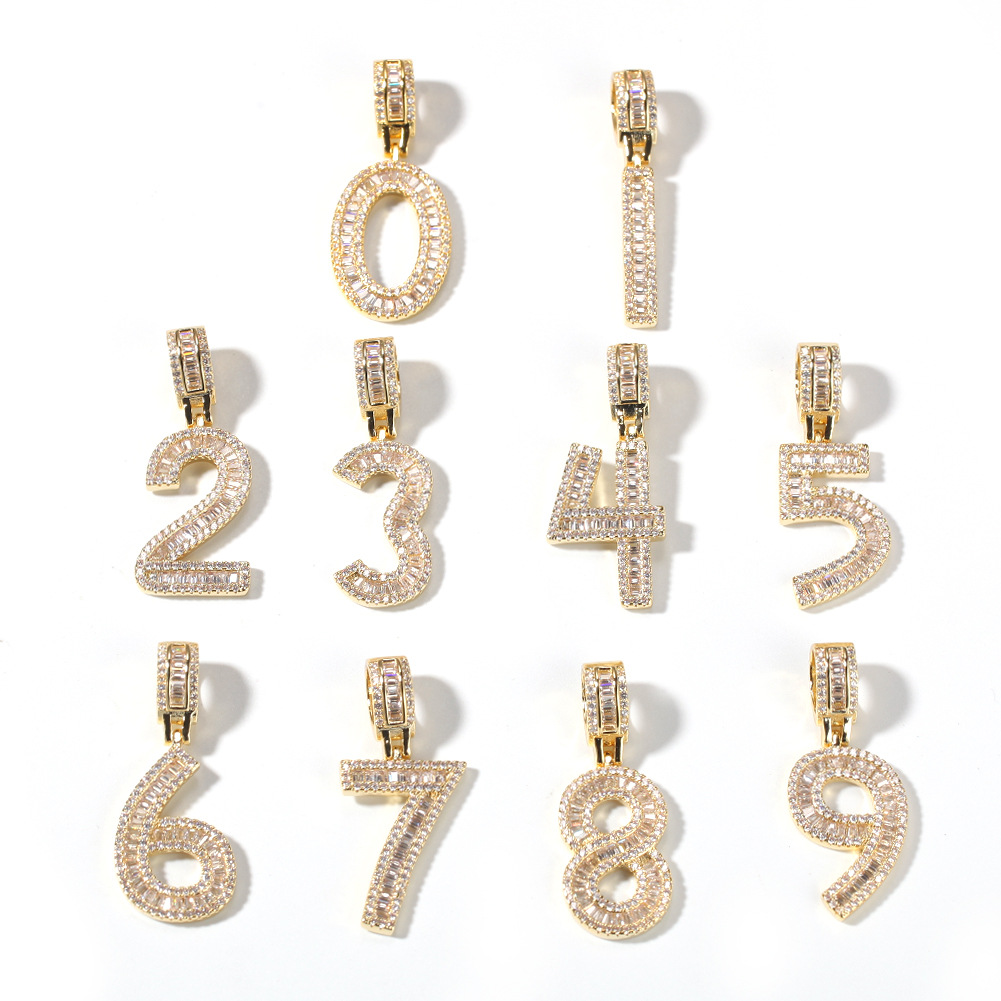 Iced Baguette Numbers Pendant in White Gold