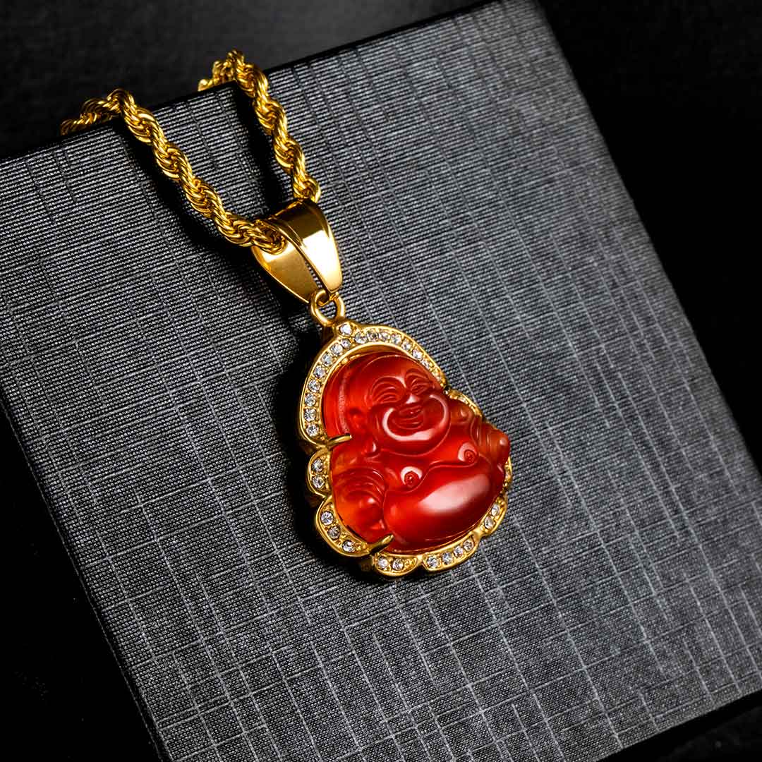 Iced Red Agate Buddha Pendant