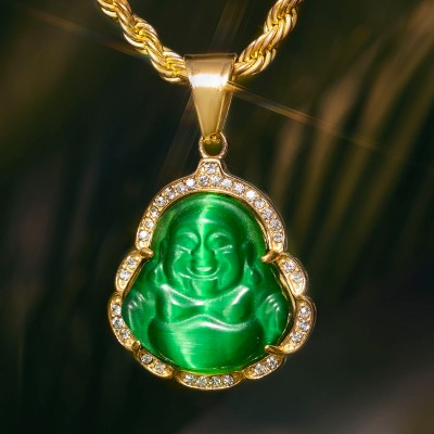 Iced Green Jade Buddha Pendant