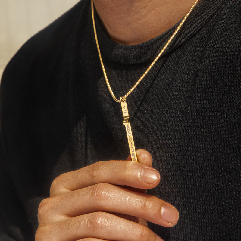 4:13 "I CAN DO ALL THINGS" Steel Cross Pendant in Gold