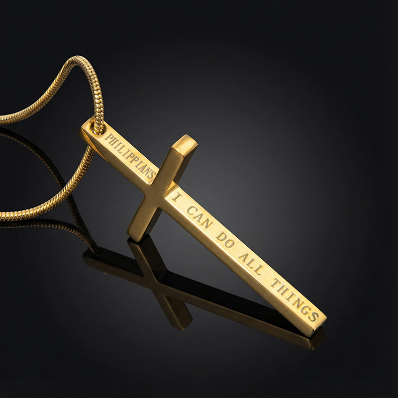 4:13 "I CAN DO ALL THINGS" Steel Cross Pendant in Gold 4:13 "I CAN DO ALL THINGS" Steel Cross Pendant in Gold