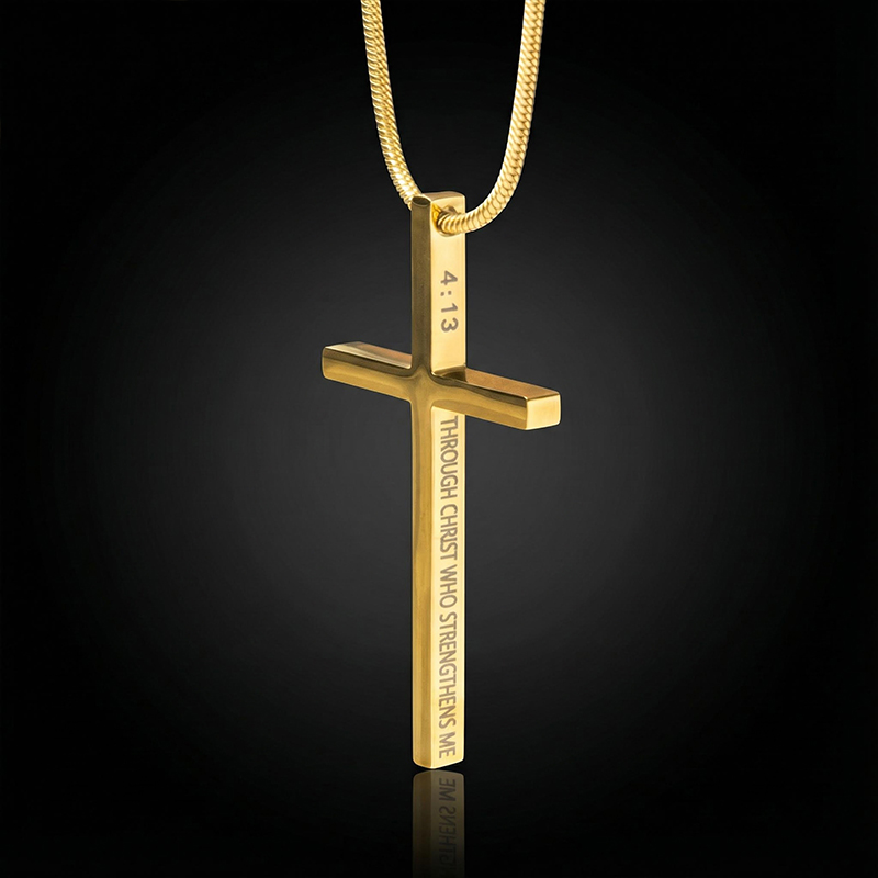 4:13 "I CAN DO ALL THINGS" Steel Cross Pendant in Gold 4:13 "I CAN DO ALL THINGS" Steel Cross Pendant in Gold