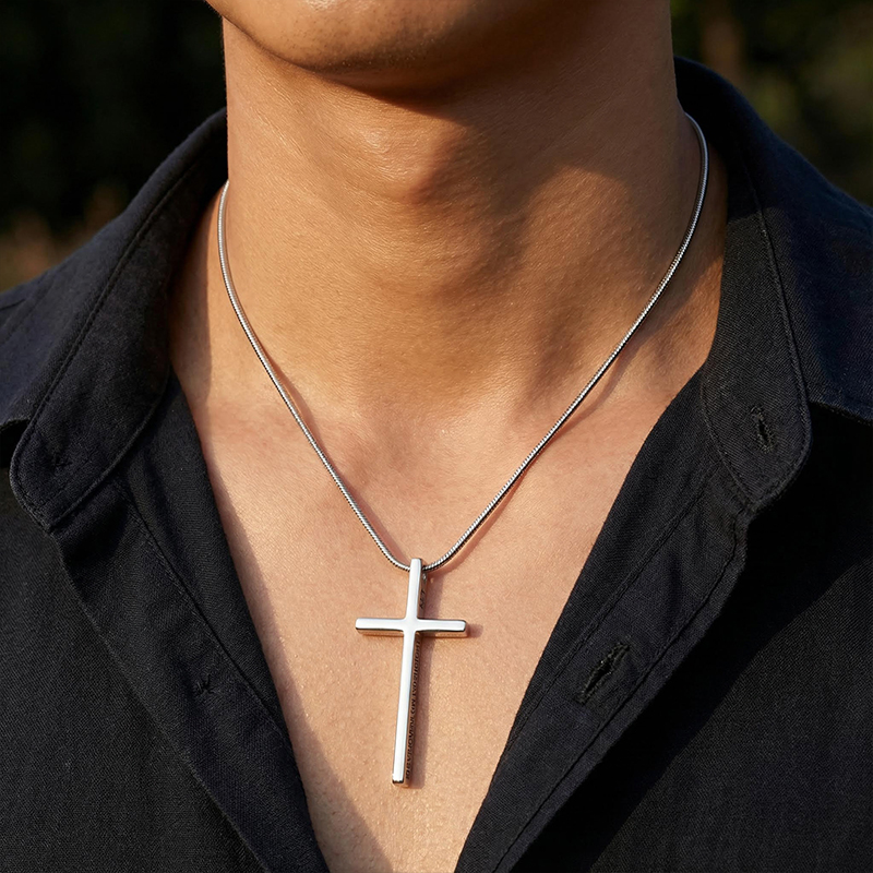 4:13 "I CAN DO ALL THINGS" Steel Cross Pendant in White Gold