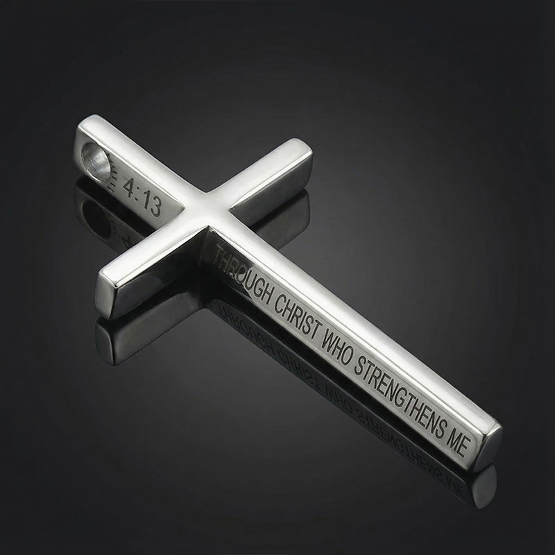 4:13 "I CAN DO ALL THINGS" Steel Cross Pendant in White Gold
