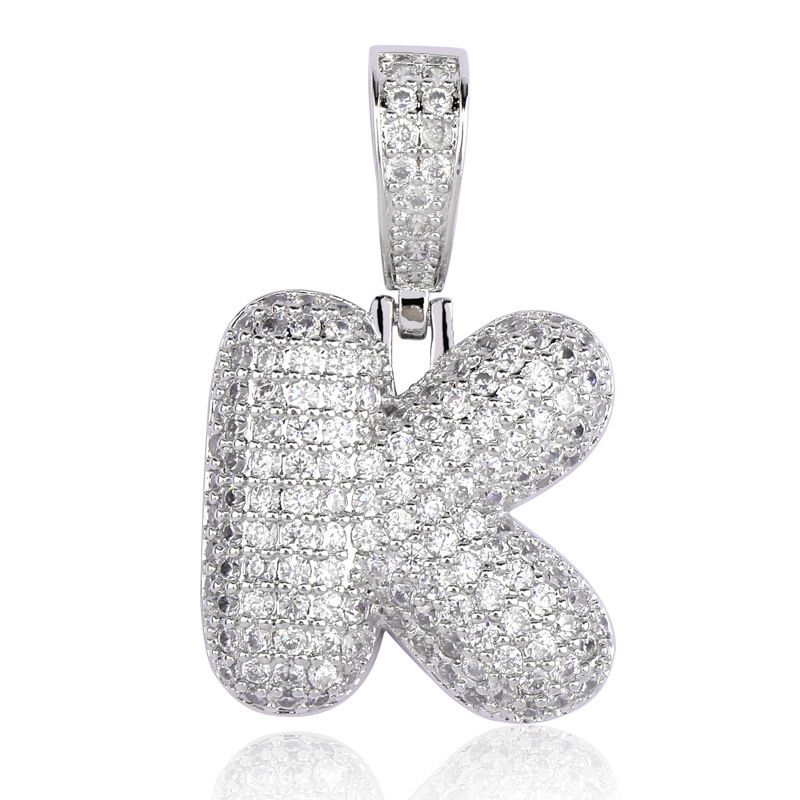  Iced 26 Bubble Letters Pendant In White Gold