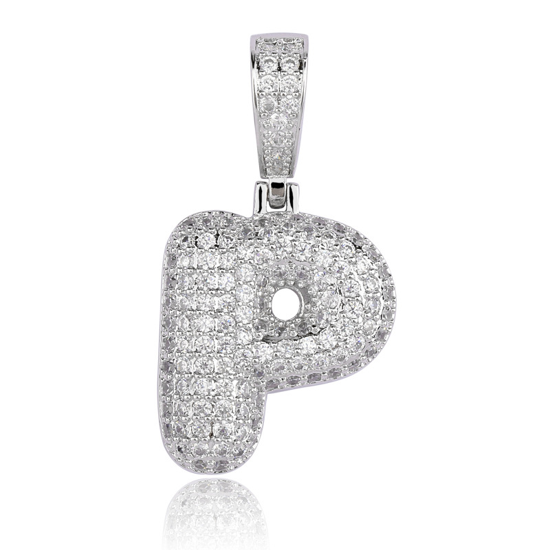  Iced 26 Bubble Letters Pendant In White Gold