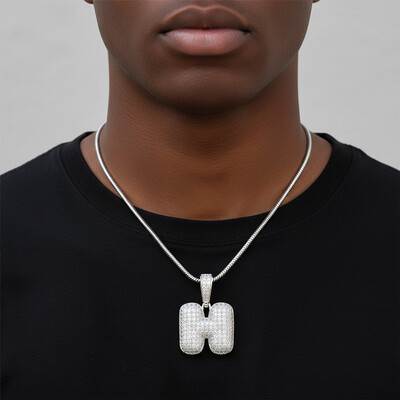  Iced 26 Bubble Letters Pendant In White Gold