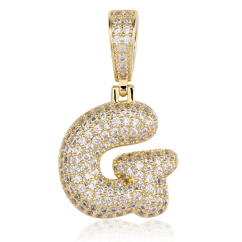  Iced 26 Bubble Letters Pendant In Gold