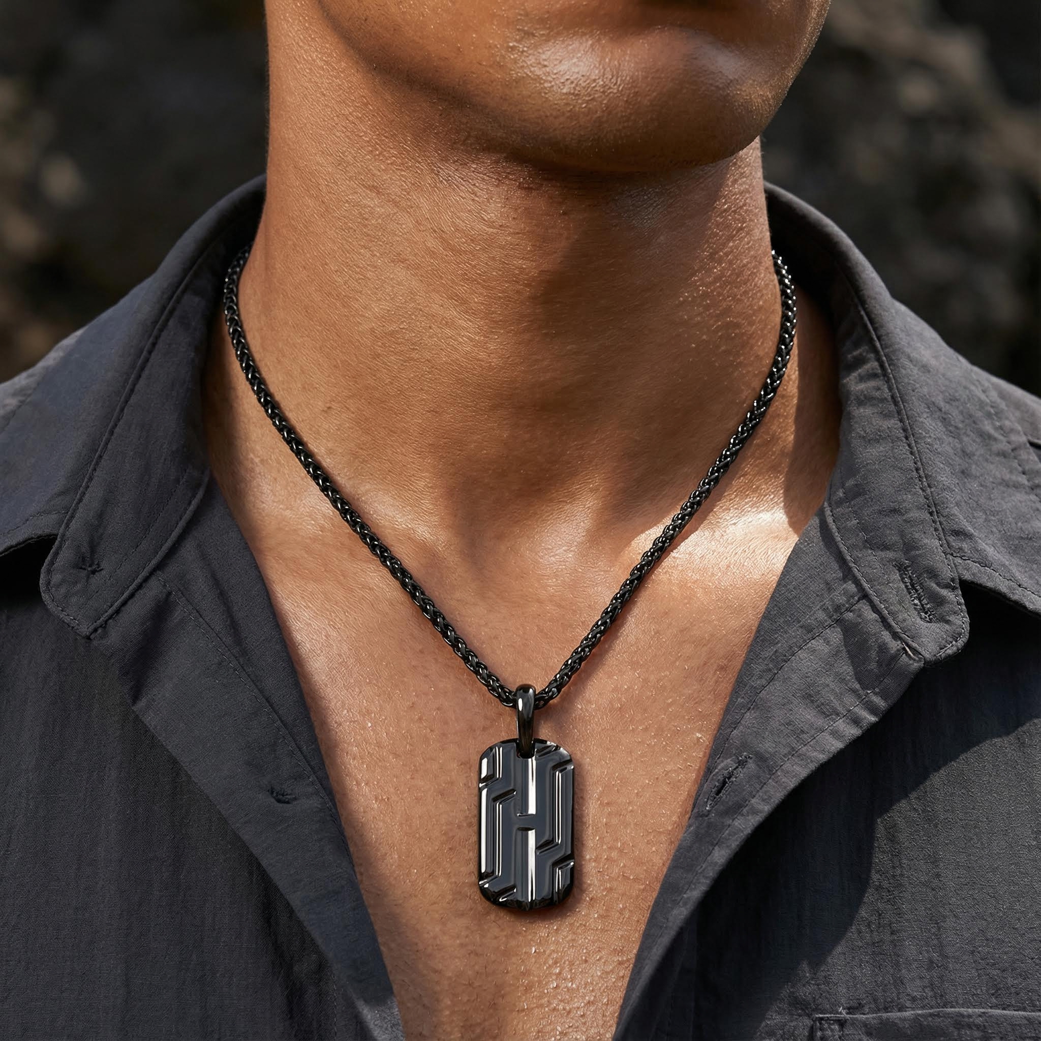 Men's Dog Tag Pendant in Black Gold