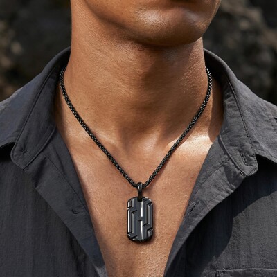 Men's Dog Tag Pendant in Black Gold