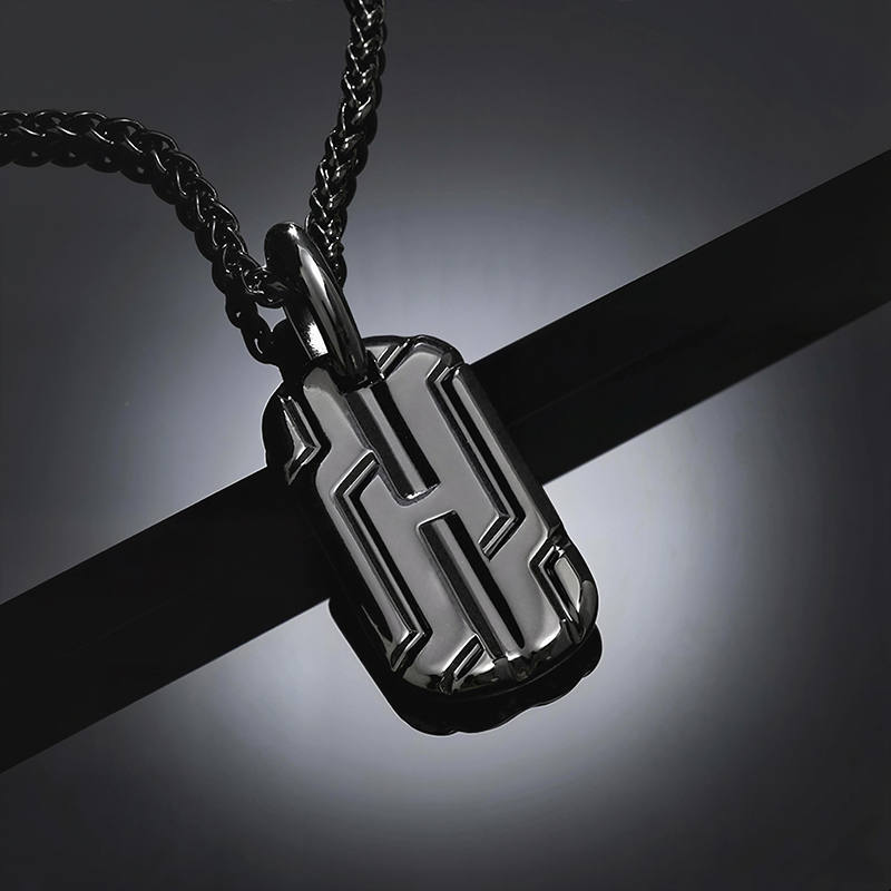 Men's Dog Tag Pendant in Black Gold