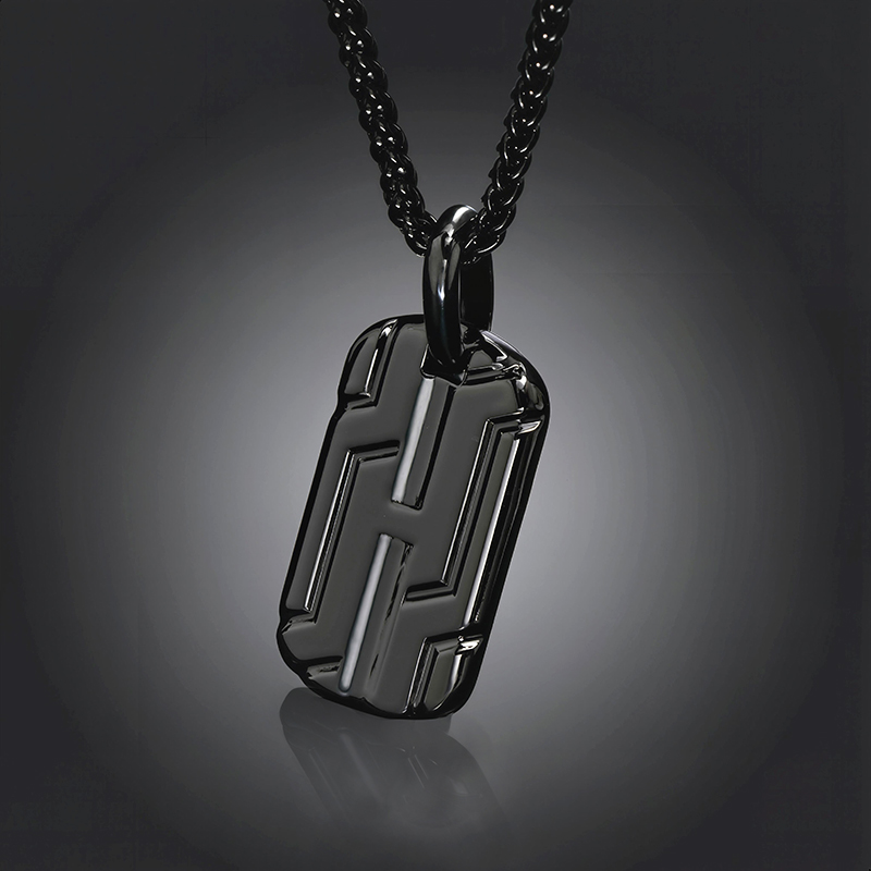 Men's Dog Tag Pendant in Black Gold