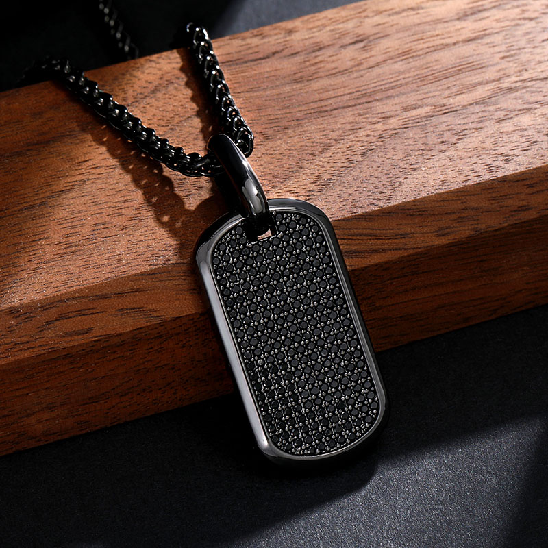 Iced Men's Dog Tag Pendant in Black Gold