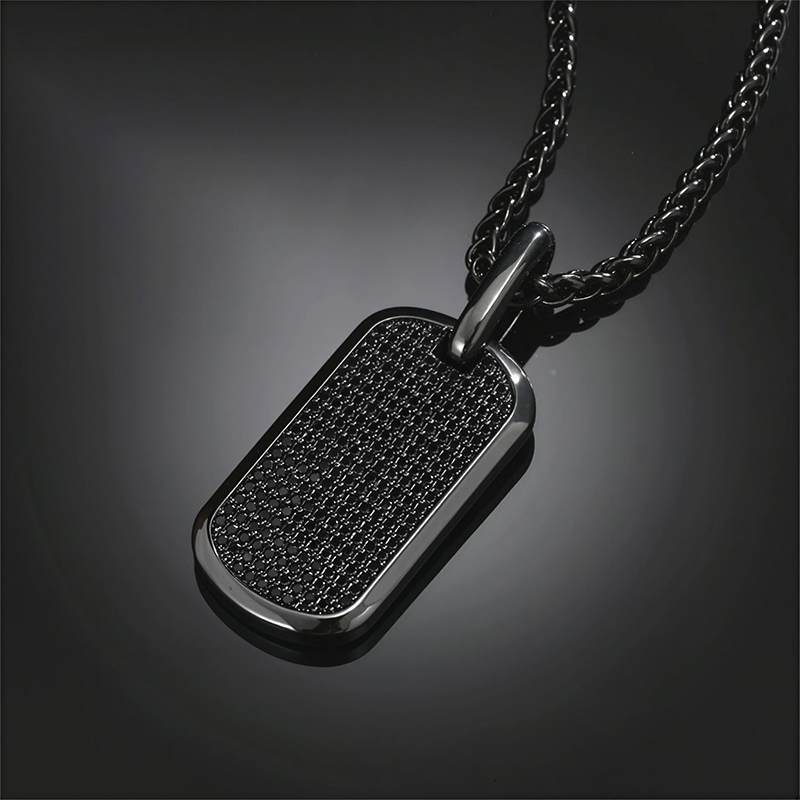  Iced Men's Dog Tag Pendant in Black Gold