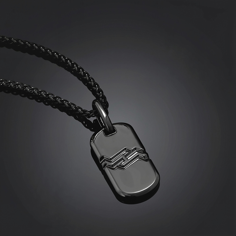  Iced Men's Dog Tag Pendant in Black Gold