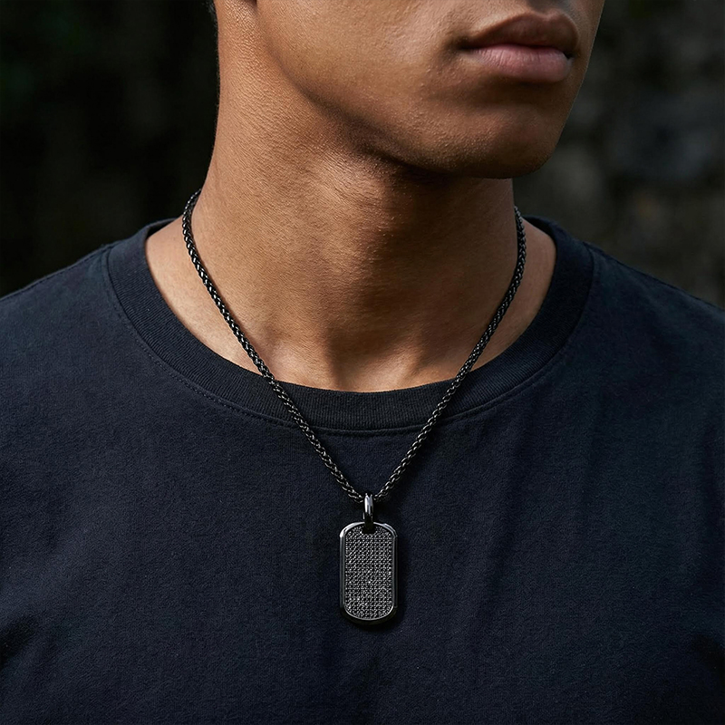  Iced Men's Dog Tag Pendant in Black Gold