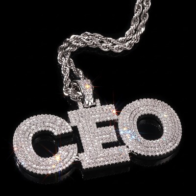 Custom Micro Pave Name Pendant in White Gold