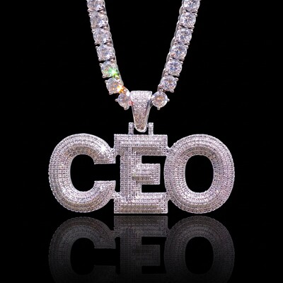 Custom Micro Pave Name Pendant in White Gold