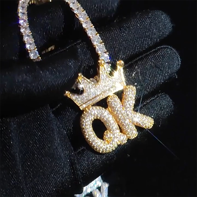 Custom Crown Bubble Letter Pendant in Gold