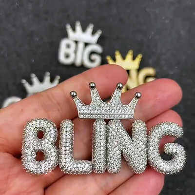  Custom Crown Bubble Letter Pendant in White Gold