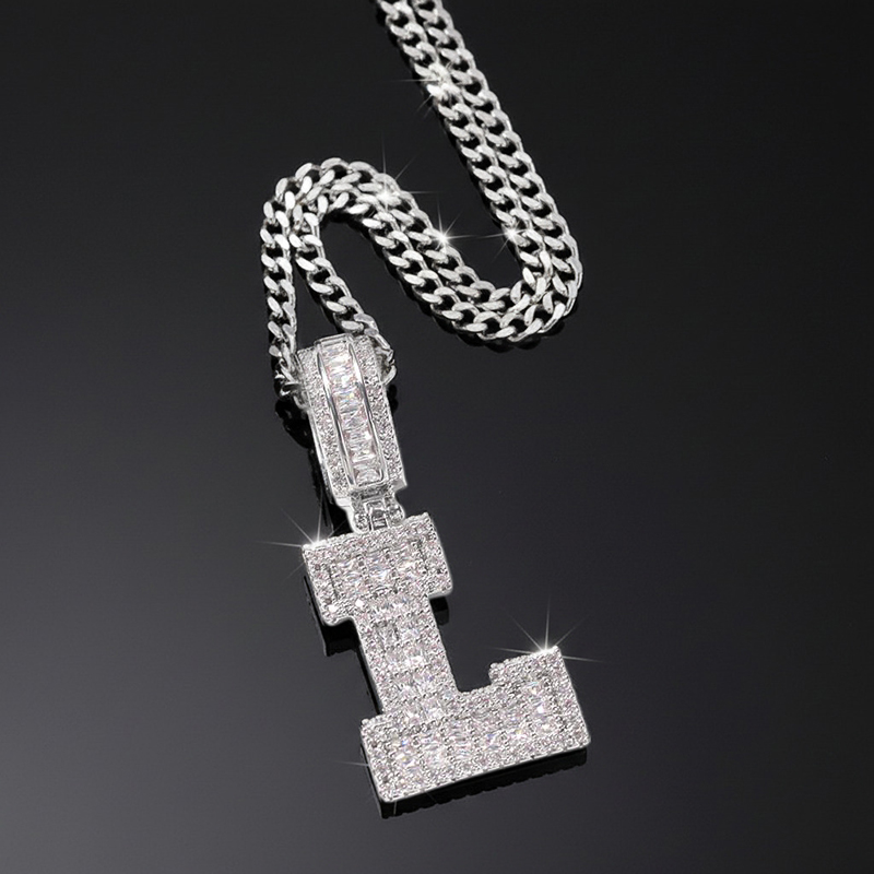 Baguette A to Z Initials Letters Pendants in White Gold