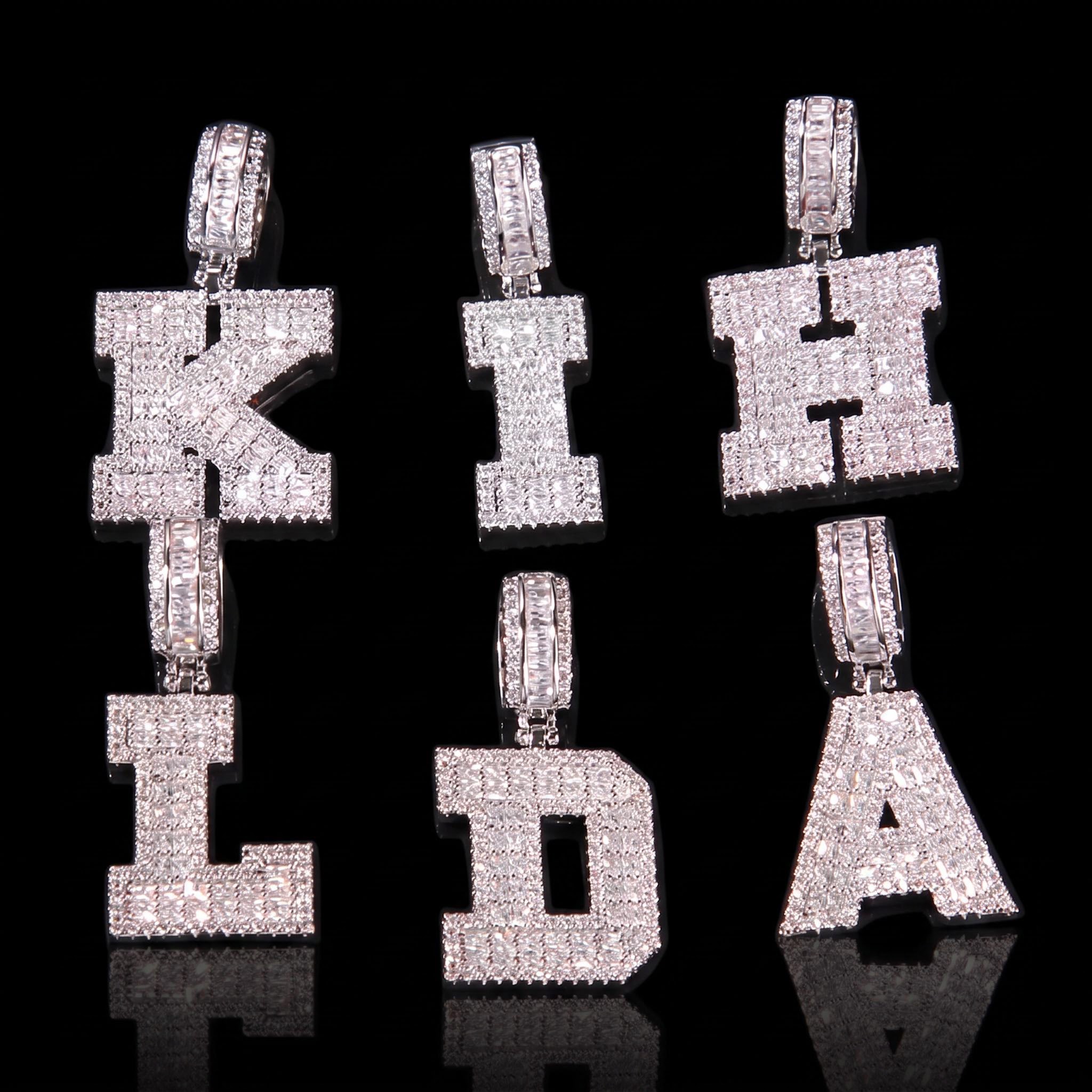 Baguette A to Z Initials Letters Pendants in White Gold Baguette A to Z Initials Letters Pendants in White Gold